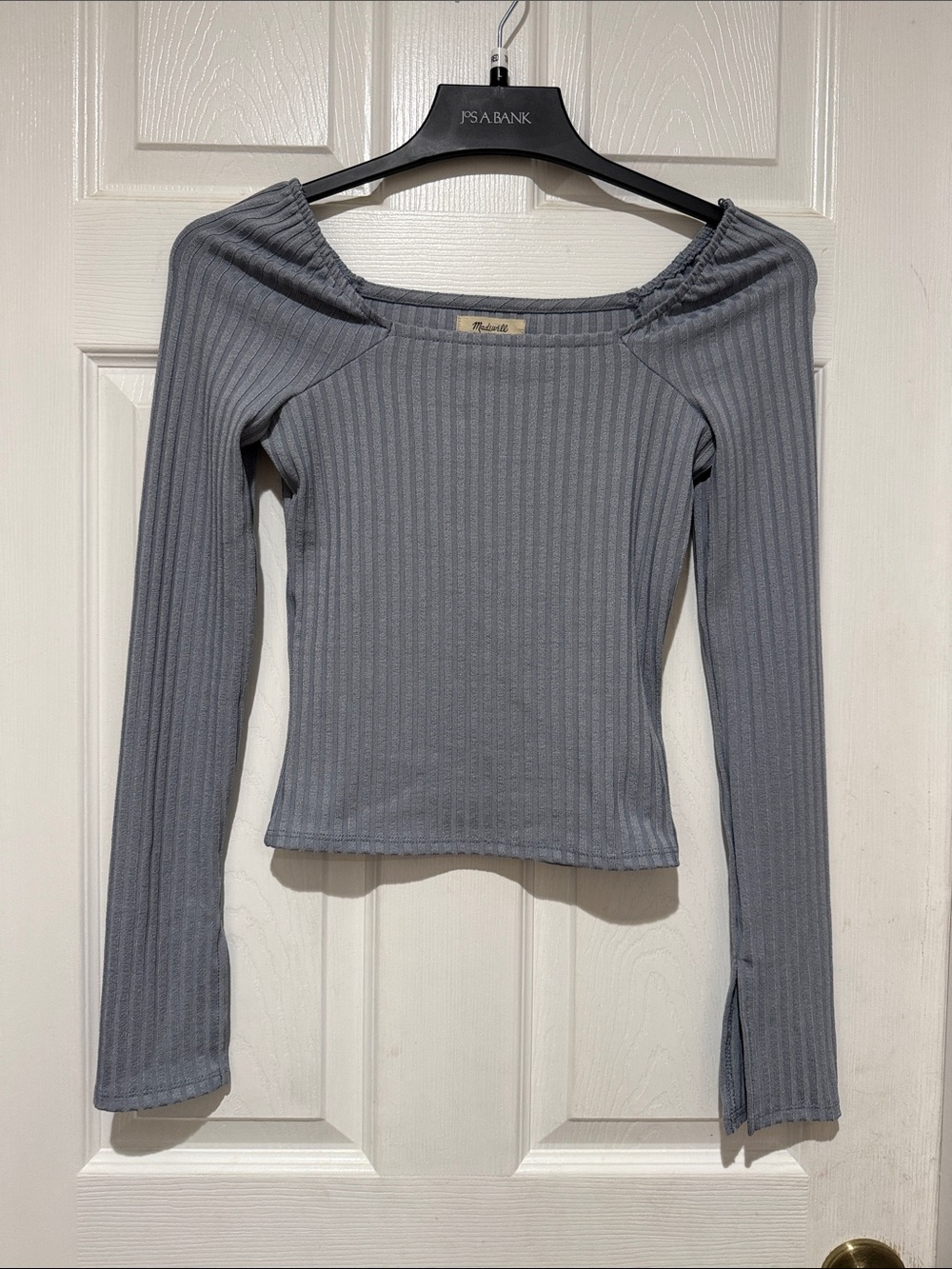 Madewell Ribbed Off-Shoulder Long Sleeve Top - Steel Gray